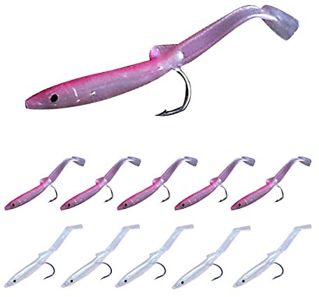 10 Pcs Sea Eel False Fishing Baits Soft Plastic Sea Eel Lures Artificial Small Eel Lure Baits with Hooks for Saltwater and Freshwater