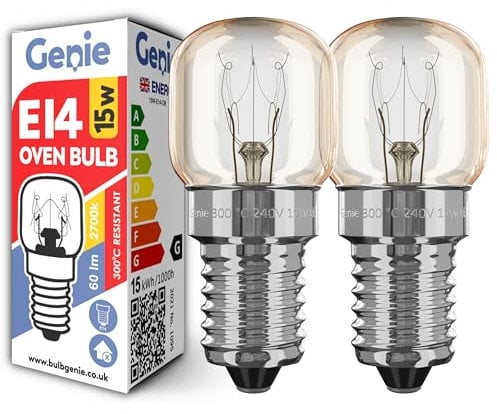 E14 Screw Oven Bulb 15W 230V SES Pygmy (Pack of 2) Oven-Rated 300°C Heat Tolerant Lamps for Philips, Neff, AEG, Smeg, Zanussi & Bosch Ovens (15, Watts)