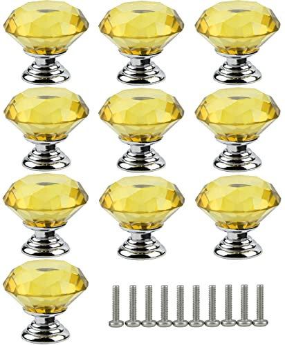 ZESLIV 10 Stk Möbelknöpfe 40mm Möbelgriffe Kristall Strass Gelb Schubladenknopf Schrankgriff Möbelknopf Kinderzimmer Möbelknauf
