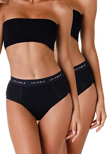 Lovable Slip Periodenunterwäsche mit hoher Taille und mit Normal Fluss Period Panties Bi-pack Damen x2 , Schwarz , XL