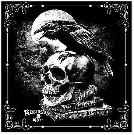 Spreadshirt Alchemy England Rabe Poe's Raven Totenkopf Poster 40x40 cm, One size, Weiß
