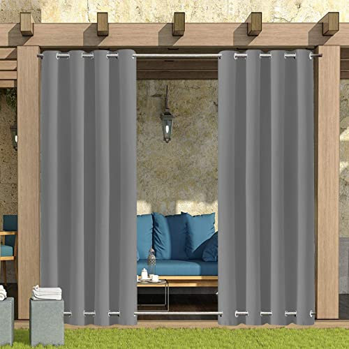 Haoye Outdoor Vorhang Wetterfest mit Ösen Oben und Unten 202x215cm, Terrasse Vorhänge Outdoor Gardinen Wasserdicht Sonnenschutz & Windschutz Balkon Vorhang Blickdicht Ösenschal