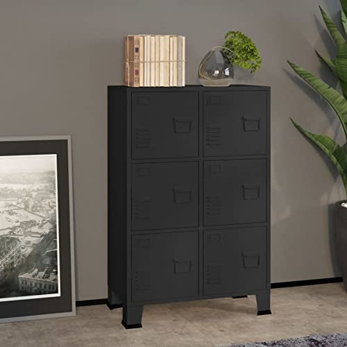 Tidyard Industrial Aktenschrank Büroschrank Stahlschrank Universalschrank Schrank Mehrzweckschrank Büromöbel Metallschrank Lagerschrank, mit 6 Türen,Schwarz 75x40x115 cm Metall
