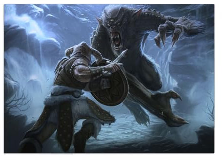 Displate Offiziell Elder Scrolls Skyrim MetallPoster Magnetische Befestigung Inklusive Lizenziert Bilder Hochwertiges Poster Skyrim Art Book - Troll Fight Poster 67.5 cm x 48 cm