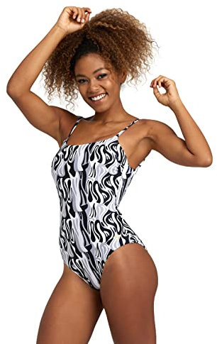 arena Allover U Back Maillot de Bain Une Pièce Femme, Maillot de Bain avec Bonnets Amovibles, Maillot de Bain avec Tissu Extensible Recyclé, Maillot de Bain pour Femmes avec Tissu Doublé