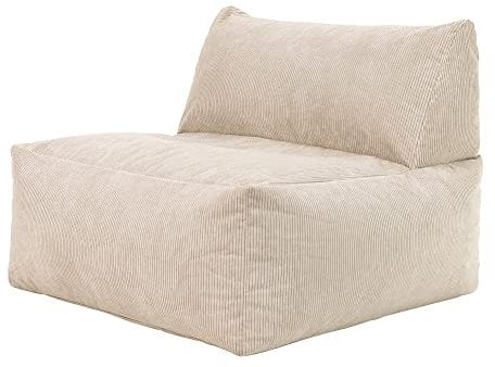 Icon Tetra Liegsessel Sitzsack, Modular Sofa für Erwachsene, Beige, Flauschiger Cordstoff, 2 Sitzer Ecksofa, Bequemer Bean Bag Sofa mit Füllung, Relaxsessel, Lounge, Wohnzimmer Möbel