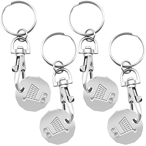 4 Stück Trolley Coin Schlüsselanhänger UK Set,Einkaufswagenchip Schlüsselanhänger,Trolley Token für Supermarkt Wagen Trolley Schlüssel, metall, One size