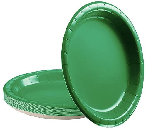 16 piatti di carta verde foresta per feste, 22,9 cm, verde scuro, decorazioni per feste di Natale, piatti di carta verde Chrismtas per adulti e bambini, decorazioni per feste di Natale per San