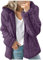 Womens Fleece Hoodie Jacket Sherpa Lined Full Zip up Winter Warm Soft Teddy Hooded Sweatshirt Fluffy Jumper Hoody Sweater Coat Overcoat Cardigan Ladies UK Sale Clearance Purple