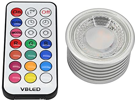 VBLED© RGB+WW 12V AC/DC Led Module Leuchtmittel MR16 Gu5.3 Dimmbar inkl. IR-Fernbedienung -3000K 7W