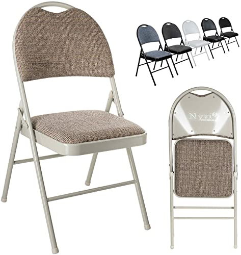 Nyxi Set of 2 Folding Chairs Premium Quality with Padded Fabric or PVC Seats, Metal Frame, Foldable Chair Home Office Dinning, Heavy Duty, Multi-Purpose Indoor & Outdoor (Cream Fabric)