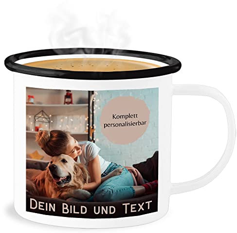 Emaille Becher Blechbecher - eigenem - Foto Bild Geschenk I Dein Bild und Text - 300 ml - Weiß Schwarz - fototasse tassen bedrucken selbst drucken photo tasse fototassen selber gestalten
