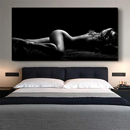 Rumlly Noir et Blanc Nu Portrait Toile Affiches et Impressions Sexy Femmes Endormies Peintures Grand Mur Art Photos pour Chambre 90x180cm Sans Cadre