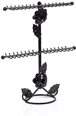 Ailan Metall Rose Halskette Rack Ring Anhänger Armband Display Schmuck Aufbewahrungsständer Tablett Heimtisch Kommode Dekoration Regal, Schwarz