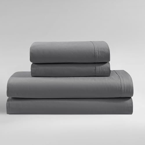 Calvin Klein Bettwäsche-Set für King-Size-Bett, gewaschenes Baumwoll-Perkal-Bettwäsche-Set, Moderne Heimdekoration (Graphit, King-Size)