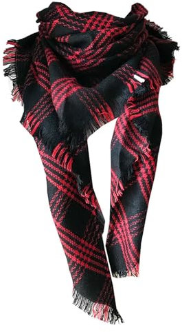 Schal Kariert Damen Damen Winter Schal Kariert Übergroßer Quadratisch Deckenschal, Karo Tartan Streifen Plaid Muster Fransen Poncho Grau Mit Quasten Beige Kuschelschal Deckenschal