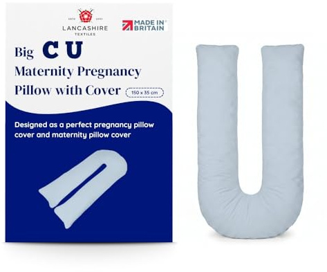 Big C U Shaped Maternity Pregnancy Full Body Support Pillow with Light Grey Cover – Made in Britain - Super Soft Supportive Cushion with Super Bounce Hollowfibre Filling for Full Body Support