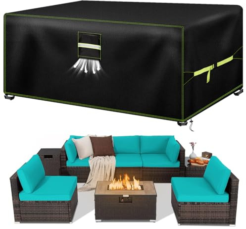 VDISRR Housse Table de Jardin, 600D Tissu Oxford Housses pour Mobilier 250x150x90cm, Bâche Salon de Jardin avec Grilles D'aération, Imperméable, Coupe-Vent, Anti-UV Couverture de Protection Meubles