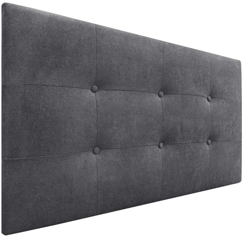 DHOME Kopfteil für Bett, gepolstert, 8 cm dick, gepolsterter Kopf, ACUALINE Stoff und Kunstleder, für Doppelbett (Stoff Aschgrau, 105 cm (Betten 80/90/105))