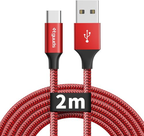 etguuds 2M USB C Charger Cable Red, USB Type C Cable 3A Fast Charging USB to USB C Cable Braided for Samsung Galaxy S21/ S20/ S10/ S9/ Tab A8/ A9