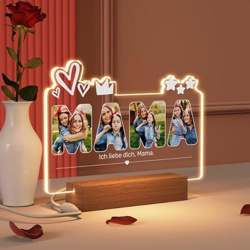 YUYUGO Personalizado Regalos Dia de La Madre con tu Foto - Lampara Cristal Plaque Mama Personalizado Regalos para Mama Con Texto Personalizada para Madres Mama Cumpleaños Navidad