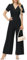 Tanmolo Damen Jumpsuit Elegant Sommer Kurzarm V-Ausschnitt Overall Weites Bein Romper Mit Taschen Schwarz, L