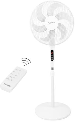 nuovva Oscillating Pedestal Fan – Standing with Touchscreen – Energy Efficient Electric – Silent for Bedroom & Office – Quiet Air Cooling Fan with Remote Control – 16inch, White