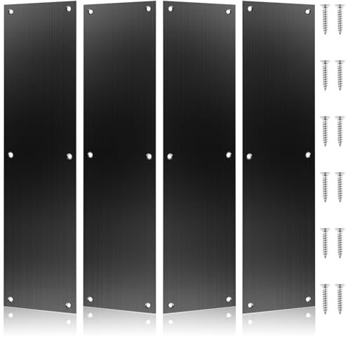 4Pcs Push Door Plate 15x3.5 Stainless Steel Door Push Plate Door Kick Plate,Brushed Doorplate Door Proection Metal Plate with 12 Screws for Door Interior Exterior Accessories(Black)