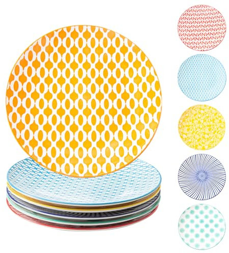 Gibsimi Set di 6 piatti piani in ceramica, 26 cm, in porcellana, resistenti ai graffi, adatti al forno a microonde, lavabili in lavastoviglie, per bistecca, insalata, pizza, pancake, pasta, set da 6,