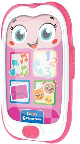 Clementoni Baby Baby Smartphone Pink, Telefono Bambini 6-36 Mesi, Centro attività con 4 Tasti per Imparare Parole e Numeri con Canzoni e Filastrocche, Luci e Suoni, Lingua Italiana, 17935