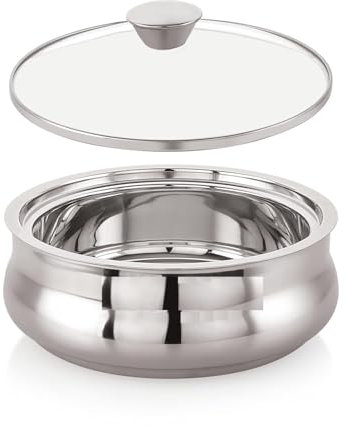 Stainless Steel Casserole for Roti with Glass Lid | 1250 ml Chapati Casserole with Transparent Lid | Steel Roti Dabba for Serving | Hotcase for Food Serving