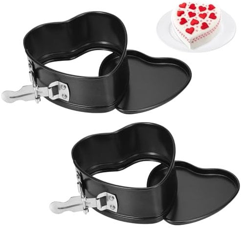 Zocipro 2 Stück Herz Springform 10cm, Mini Kuchenform Backform mit Antihaftbeschichtung, Kleine Kuchenbackformen mit Flachboden für Kuchen Backen, Schwarz