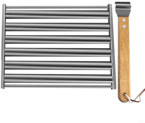 Puupaa Hot Dog Roller Edelstahl Wurstroller Rack mit Holzgriff, BBQ Hot Dog Griller 5 Hot Dog Kapazität für gleichmäßiges Kochen von Hot Dogs Würstchen (C)