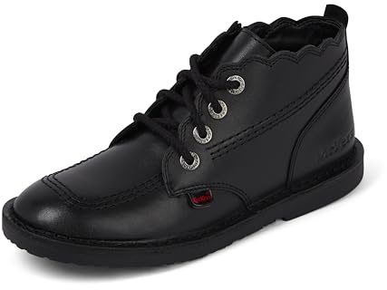 Kickers Girl's Adlar Hi Scallop Leather Ankle Boot, Black, 1 UK Child