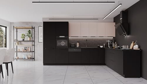 Winkelküche Siena + Arona 350x290 cm Küchenzeile Eckküche Küche Kaschmir Schwarz