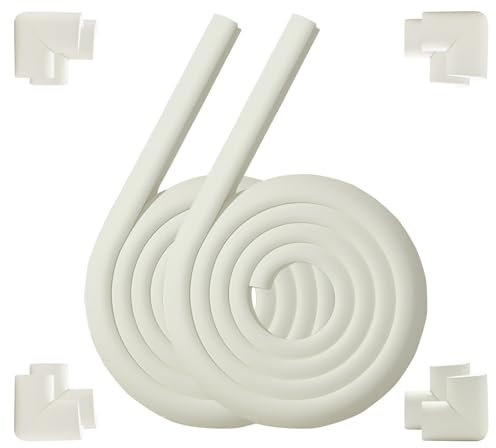 Kantenschutz für Babys, 4 m/157 Zoll Schaumstoff-Sicherheitspuffer und 8 Eckenschützer, Babysicherer Schaumstoff-Kantenschutz, verdickter, weicher Schutz (Weiß)