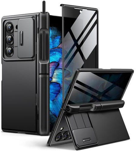BERFY for Samsung Galaxy Z Fold 6 Case with Privacy Screen Protector, [2 Invisible Kickstand]Built-in S Pen Holder and Slide Camera Cover, [Anti Spy]Full-Body Shockproof Phone Case for Z Fold 6, Black