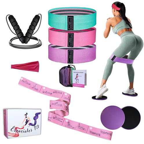 Kit Basique Gymnastique Materiel, Bande Elastique Musculation en Tissu, Yoga, Pilates, Fitness, Squats, Pont fessiers. en Boîte Cadeau pour Femme