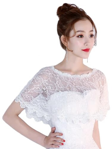 Makroyl Châle de mariage en dentelle pour femme - Cape de soirée - Cache-épaules - Écharpe pour robe de bal de fin d'année, d-blanc, taille unique