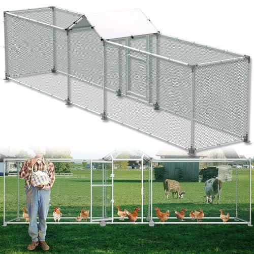 YRHome Freilaufgehege Hühnerstall 5x1x1,5m Freigehege Hühnerhaus Hühnergehege Voliere Hühner Gehege Hühner Geflügelstall Verzinkter Stahlrahmen mit PE