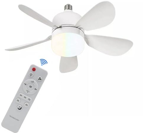 Planetitaly Lampadina E27 2 in 1 lampada dimmerabile LED 19W CCT da 3000K a 6500K ventilatore 3 velocità con telecomando luce per camera da letto, cucina, ufficio, soggiorno, 230V diametro 420mm