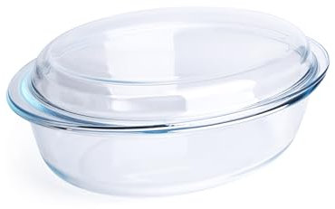 Ovale Auflaufform aus gehärtetem Glas, Auflaufform aus gehärtetem Glas mit Glasdeckel. Backofen, Gefrierschrank und spülmaschinenfest - 3,4 Liter