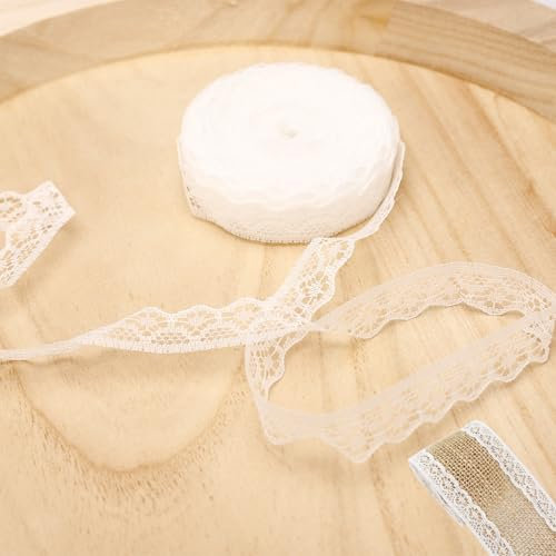 Nurila 10m Spitzenband Weiß, Schleifenband Weiss, 1.4 cm Breit Spitzenborte, Schleifenband Weiß, Weißes Band für Geschenkverpackung Valentinstag Basteln Hochzeit DIY Nähen Handwerk