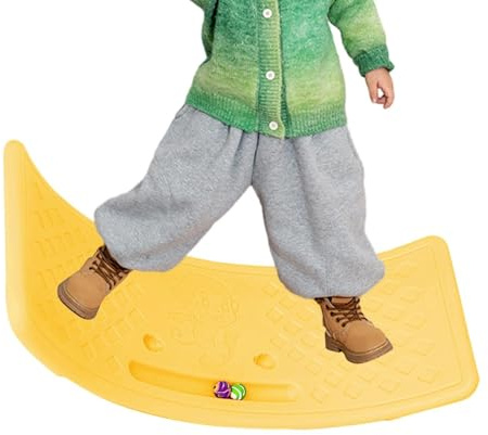 Balance Board for Kids, Twisting Balance Board, Multifunctional Balancing Plastic Balance Seesaw Board with Elastic Ball, Wobble Board, Balance Training Equipment for Boys, Girls (Yellow)