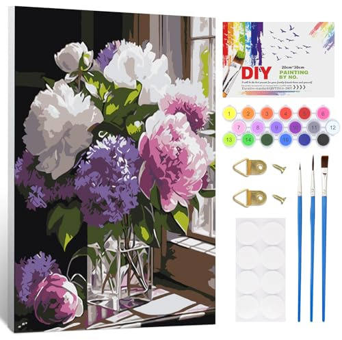 NAIMOER Fleurs Peinture par Numéros pour Adulte avec Cadre, Fleur de Bouteille Peinture Numéros Enfants, Cadeaux Décoration Maison 20x30cm