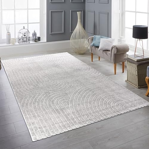Teppich-Traum Teppich Hoch-Tief-Effekt Bogenmuster Grau 120x170 cm | Kuschelig, strapazierfähig, modern, pflegeleicht, langlebig, Wohnzimmer, Schlafzimmer, Arbeitszimmer