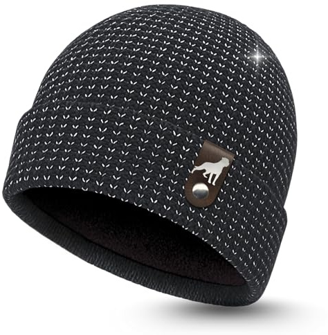 siviwonder Reflexmütze mit Patch Rottweiler, Fleece Beanie | Gassimütze für Hundehalter, warme Wintermütze Damen Herren mit Reflexfasern, Geschenk für Hundeliebhaber