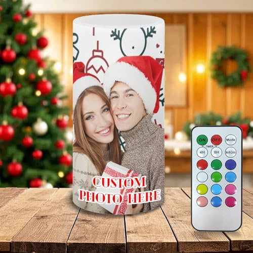 Uniqora Personalised Photo LED Christmas Candle,Custom Flameless LED Candles Gift for Mom, Dad, or Partying, Wedding, Anniversary,Christmas