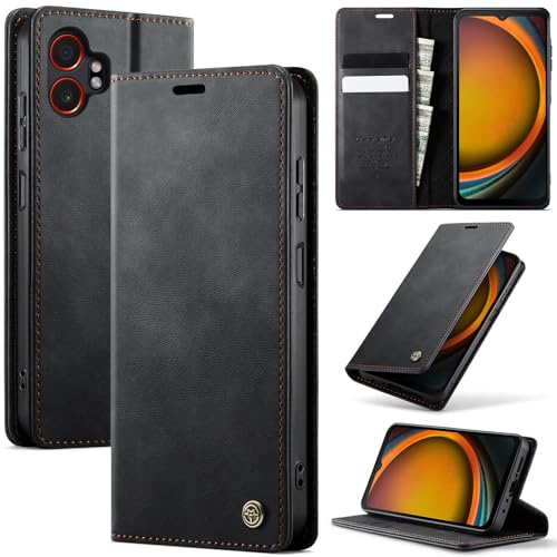 Cracedily Handyhülle für Samsung Galaxy Xcover 7 Pro Hülle Premium PU Leder Klappbar Stoßfeste Tasche Flip Case [RFID Blocker] Magnet Kartenfach Standfunktion Klapphülle Schutzhülle für, Schwarz