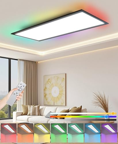 NUEDOVN LED Deckenleuchte RGB Backlight CCT LED Panel Lichtfläche, Dimmbar, Lampe,36 W, 100x29.5cm, 3000-6500K, 110LM/W, Wohnzimmerlampe, Deckenleuchte, Mit Fernbedienung Einfache Installation